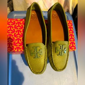 Tory Burch olive green loafers